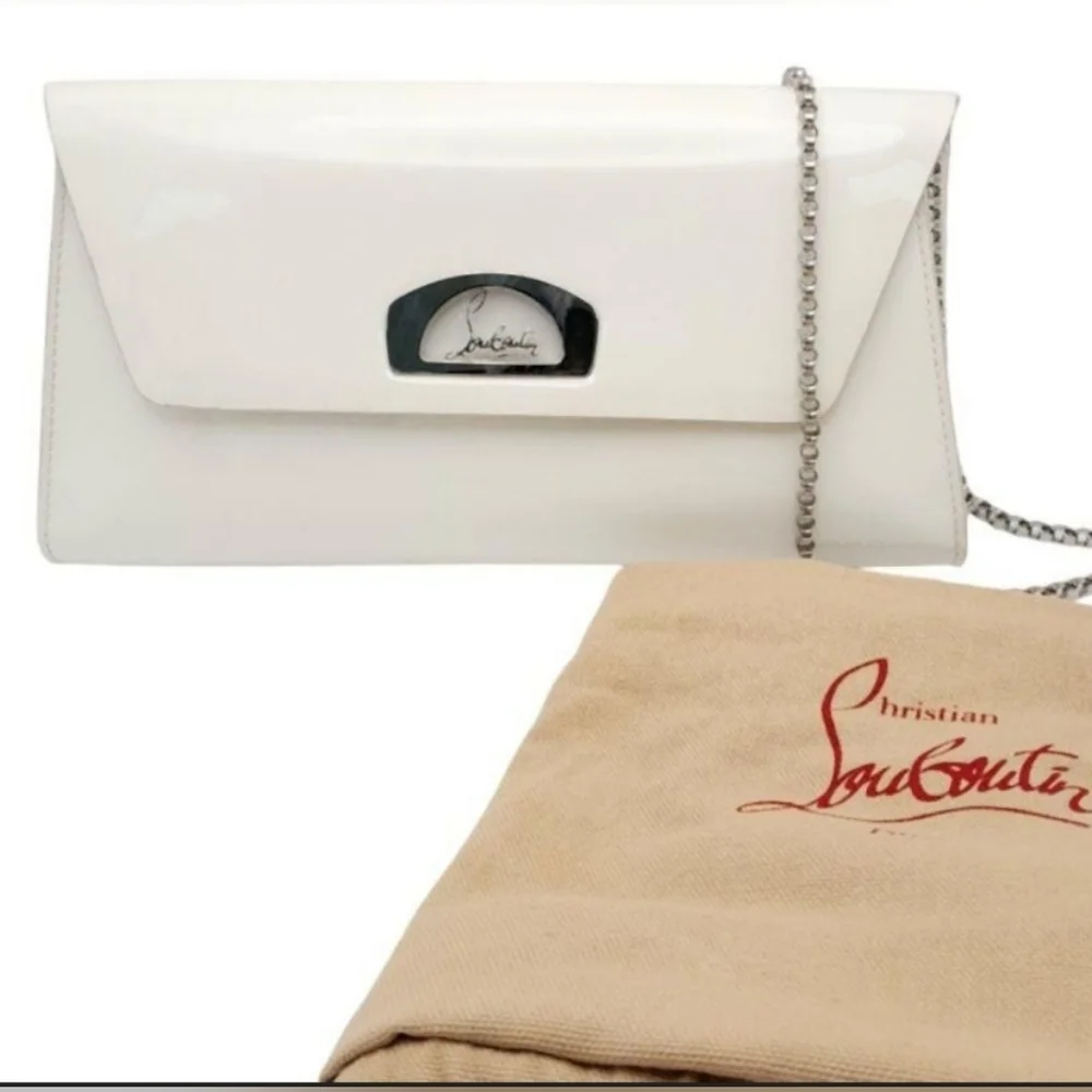 Christian LOUBOUTIN White Patent Leather Vero Dodat Clutch Shoulder Handbag - Picture 1 of 13